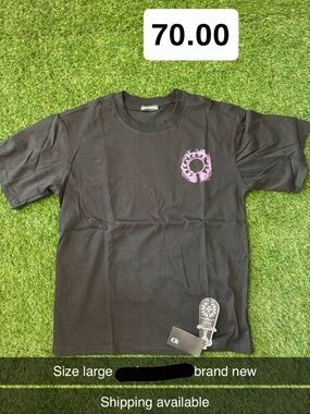 Chrome Hearts Black Short Sleeve Tee with Pink Cross Motif